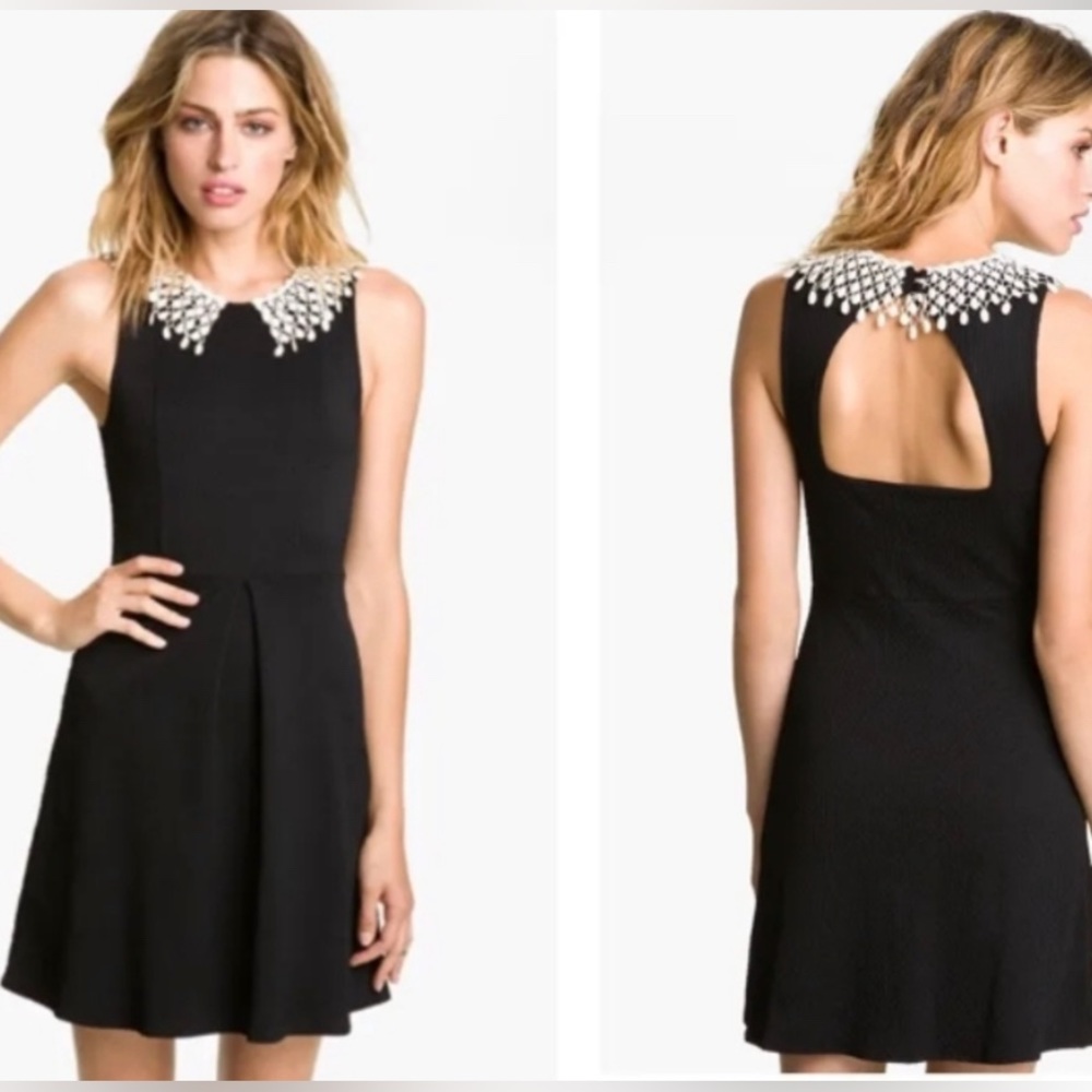Free people black dress with fringe collar
